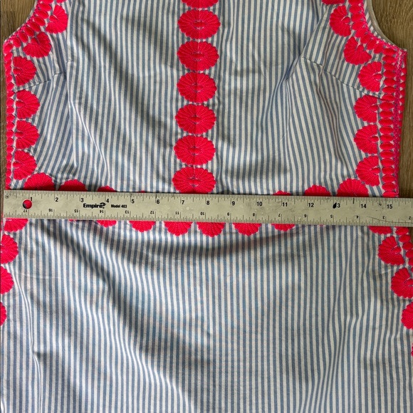 VINEYARD VINES BLUE STRIPED SLEEVELESS DRESS PINK APPLIQUES ZIPPER BACK size 4 - Picture 4 of 11